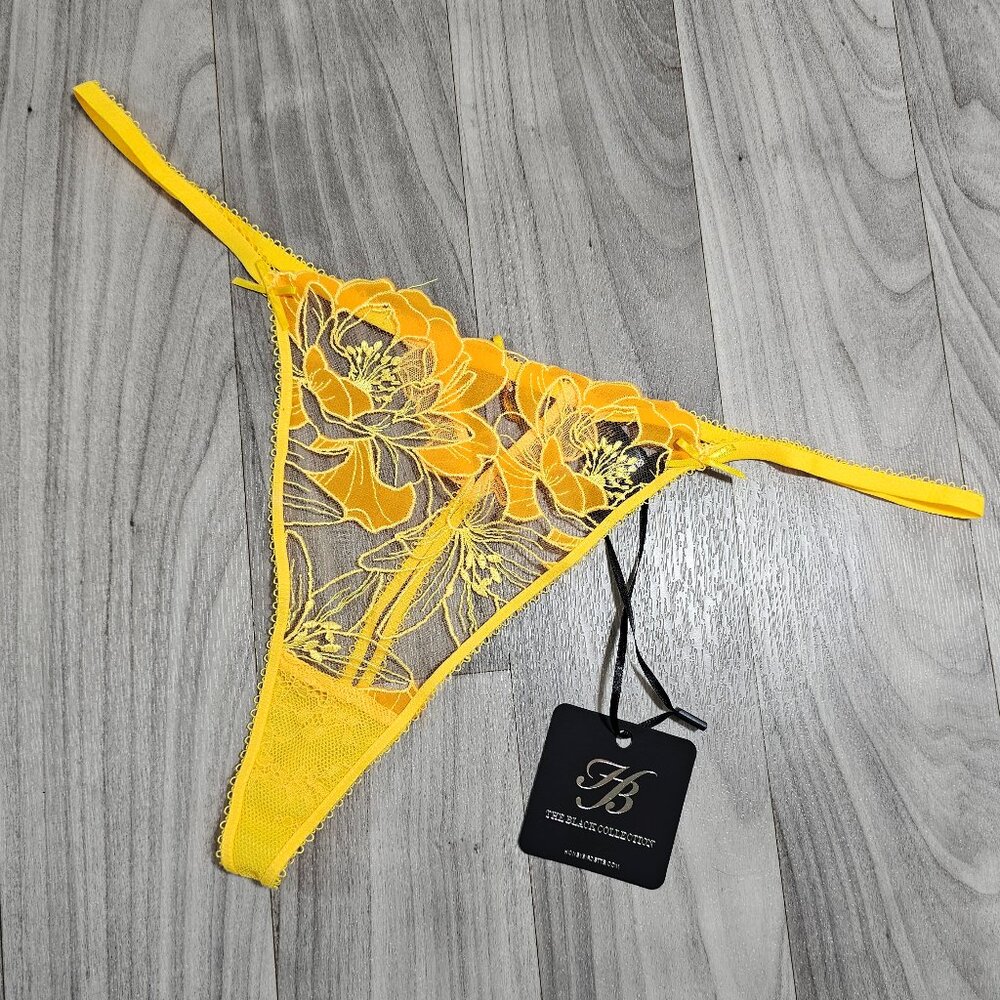 NWT Honey Birdette Mia Yellow Floral Thong Panty Size XL